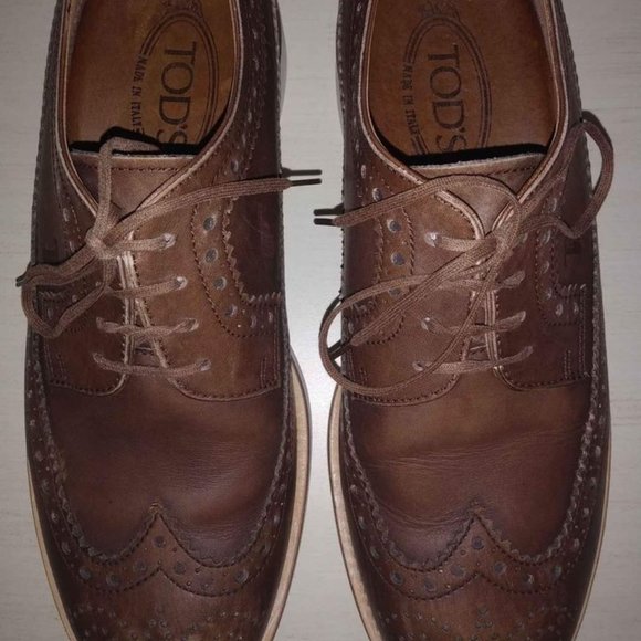 Tod's men's brown leather lace up oxfords size 5 - Picture 1 of 5